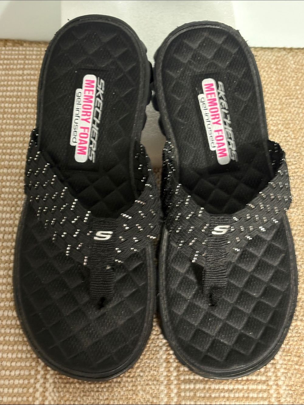Women’s Skechers EZ Flex Cool Beach Weave Flip-Flops; Metallic Woven Straps - Picture 4 of 14